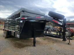 NEW 2023 WW 20' x 6'8" GOOSENECK STOCK TRAILER, TARP TOP, TWO 7,000 LB AXLE