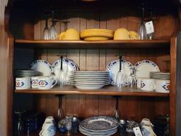 YELLOW CHINA SET WITH WINE GLASSES