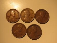 US Coins: 5x1927 Wheat Pennies