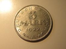 Foreign Coins: 1922 Germany 3 mark