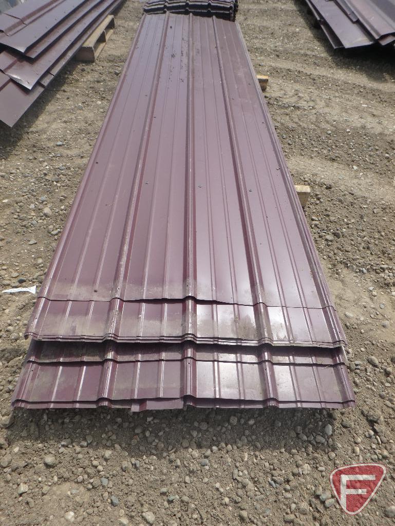 38" used maroon pole barn steel siding, approx. (38) pieces