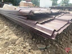 38" used maroon pole barn steel siding, approx. (38) pieces