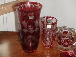(7) pieces of glassware some Czech glass and crystal bell and vases