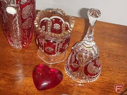 (7) pieces of glassware some Czech glass and crystal bell and vases