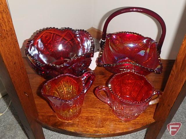 (4) pieces of carnival glass