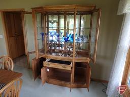 Wood Cochrane Furniture hutch, lighted, with 4 glass doors, 2 glass shelves, silverware drawer, and