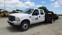 2002 FORD F450XL SUPER DUTY FLATBED TRUCK, 113,157 mi,  CREW CAB, POWER STR