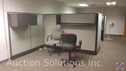 11 sections of 4 foot shelving, two cubicles manufactured by ZAPF office furniture. 3 office chairs,