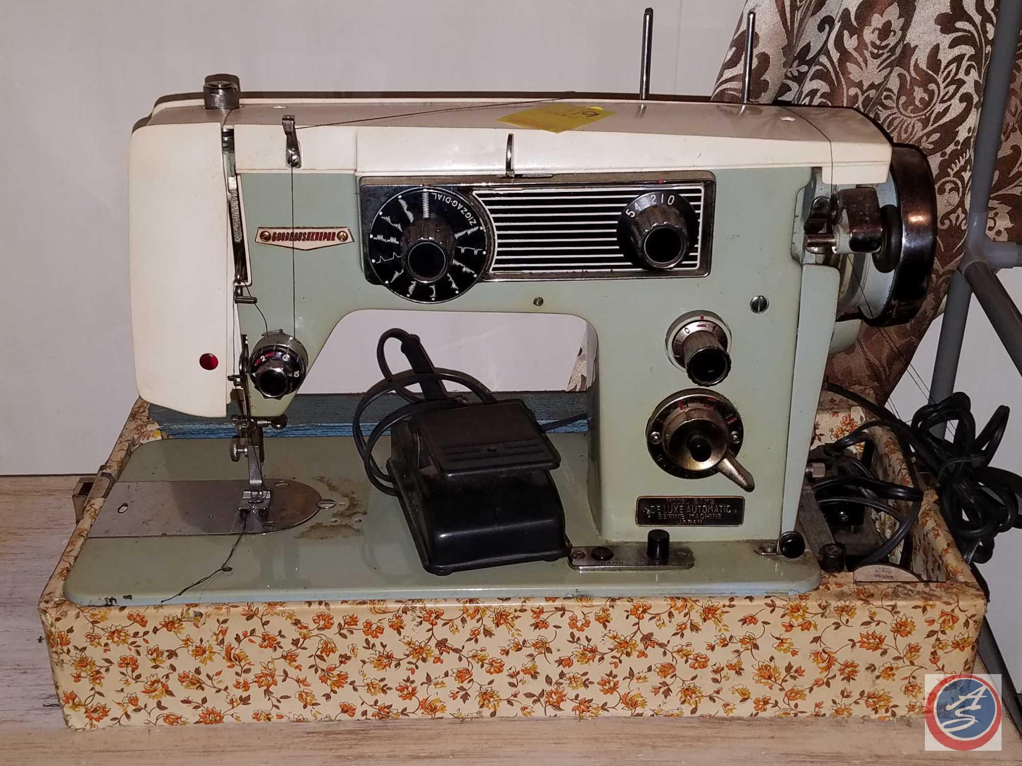 Model Sams Automatic Deluxe Sewing Machine, Shabby Chic Table 27" X 28" X 12", Cigar Box Including