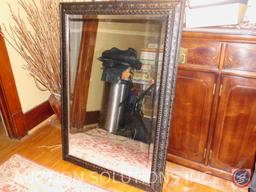 Large Ornate Wood Framed Mirror with Beveled Edges