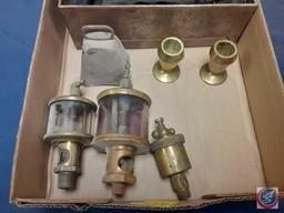 Vintage...Grease Cup Oiler, Vintage Brass and Glass Hit and Miss Engine Oiler, Game System Bag