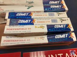 Assortment of Vintage (6) Comet Balsa Wood Model Planes Construction Kit, Red Time Zone Plaques