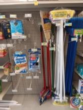 Household cleaning supplies: brooms and mops