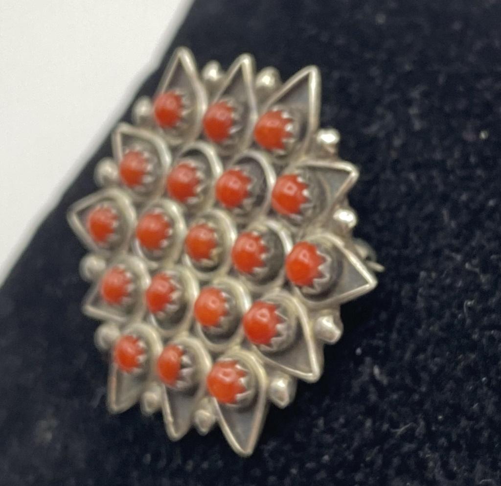 LONASEE ZUNI STERLING RED CORAL PENDANT PIN