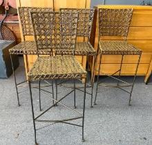 Set of 4 Woven Wicker Tall Chairs