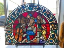 Large Custom "Steaks Seafood" Leaded Stained Glass Window from King Cole Restaurant