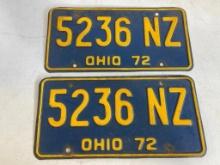 Matching Set of 1972 Ohio License Plates