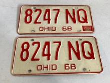 Matching Set of 1968 Ohio License Plates