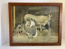 Framed Vintage Print "Fresh from the Cow" LOL