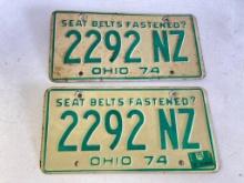 Matching Set of 1974 Ohio License Plates