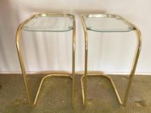 Pair of Brass and Glass Top End Tables