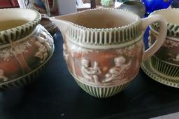 3 PC ROSEVILLE DONATELLO PITCHER FLOWER POT AND BOWL