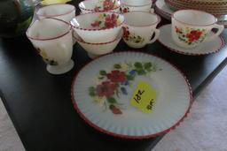 42 PC HANDPAINTED CHINA INCLUDING COFFEE CUPS CREAM AND SUGAR FROSTED GLASS