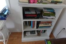 3 TIER WHITE BOOK SHELF WITH COLLECTION OF HARDBACK BOOKS MOSTLY MEDICAL AN