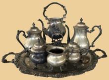 Silverplate Tea Set With Serving Tray—Engraved