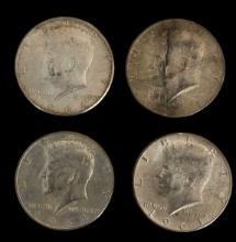 (4) 1964 Kennedy Half Dollars—No Mint Marks—90%