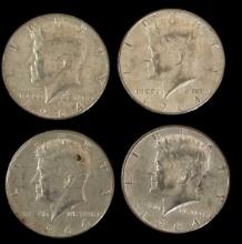 (4) 1964 Kennedy Half Dollars—No Mint Marks—90%