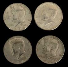 (4) 1964 Kennedy Half Dollars—No Mint Marks—90%