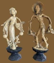 Pair of Vintage Faux Ivory Oriental Sculptures