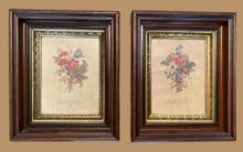 (2) Vintage Framed Floral Prints—