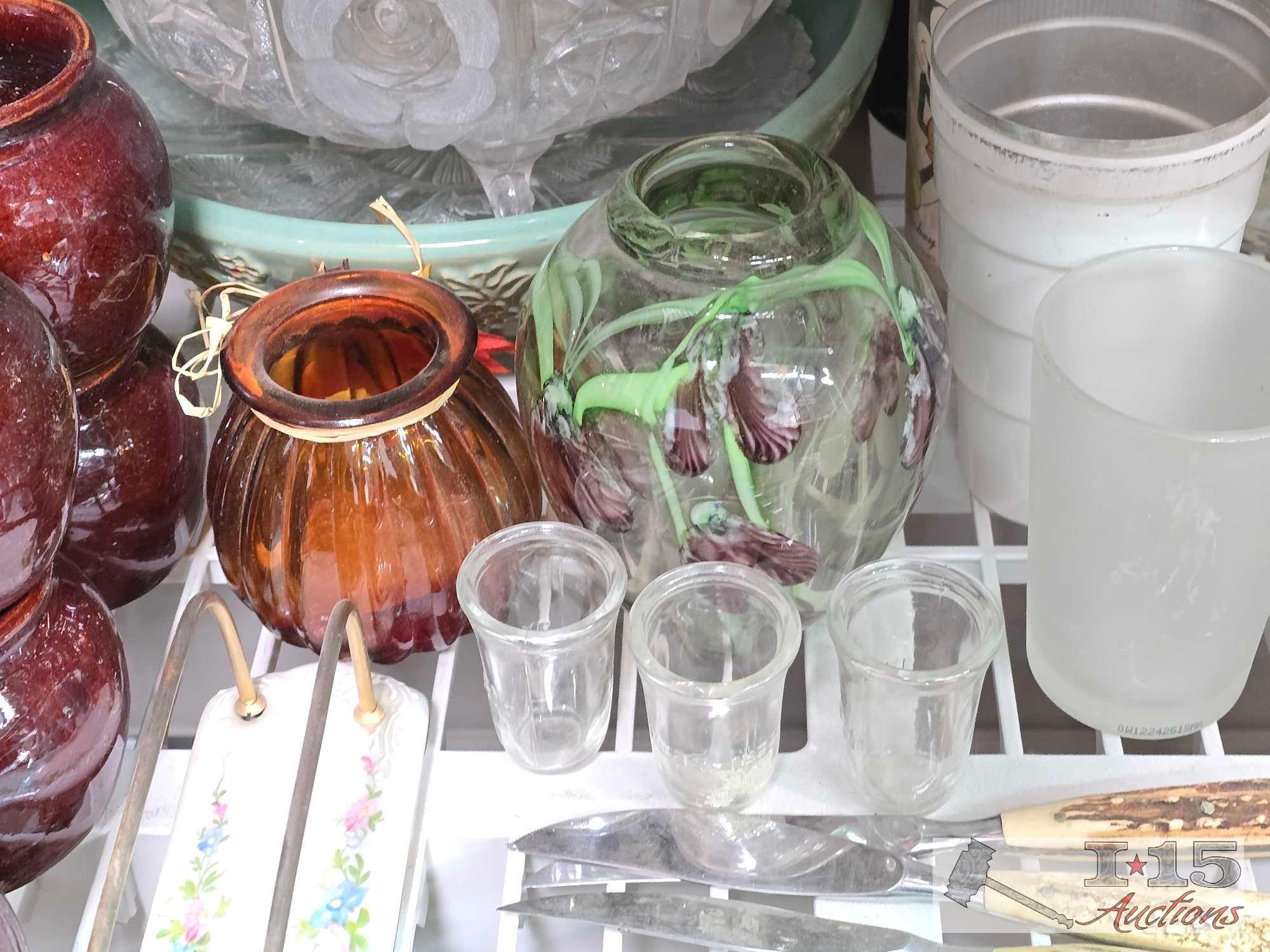 Glassware, Ceramic Bean Pots, Knife Set and More