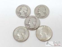 (5) 1941-1964 90% Silver Washington Quarters