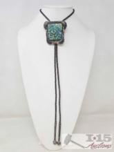 Native American Sterling Silver Turquoise Bolo Tie, 71g