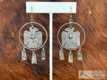 Native American Sterling Thunderbird Earrings, 12.95g
