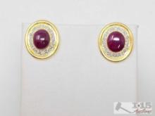 5.65tcw Natural Diamond & Ruby 18K Gold Earring Set,