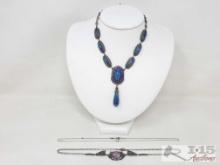 (3) Sterling Silver Necklaces with Semi Precious Stones & Diamond, 35.81g