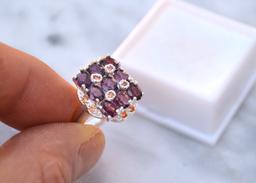 Garnet Cluster Ring in Sterling Silver -- Size 6.75