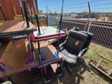 (1) Childrens Bulletin Board, (4) Adult Rolling Chairs, (10) Wooden Tables