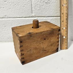 Antique Primitive Rectangular Wooden Butter Mold with Dovetail Joints