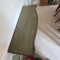 2 Drawer Green Distressed Sofa Table with Stretcher Base