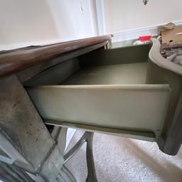 2 Drawer Green Distressed Sofa Table with Stretcher Base