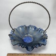 Carnival Glass Ruffled Edge Bowl Basket