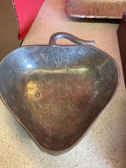 Aluminum elephant tray and strawberry dish plus silverware