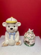 Bear cookie jar and decorative butterfly hive