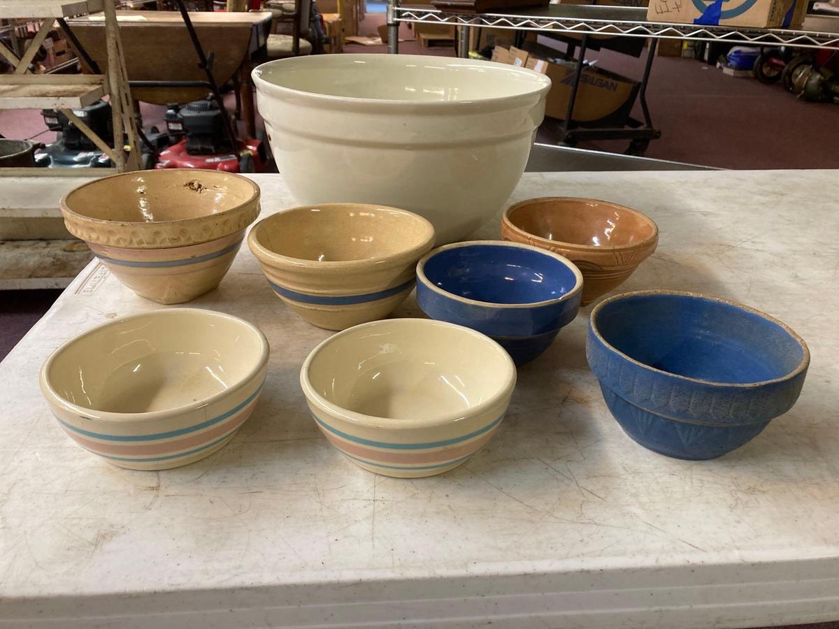 Antique crock pottery bowls , including McCoy