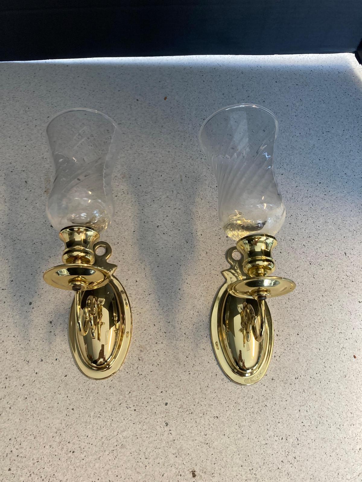 Pair of Baldwin brass sconces with shades